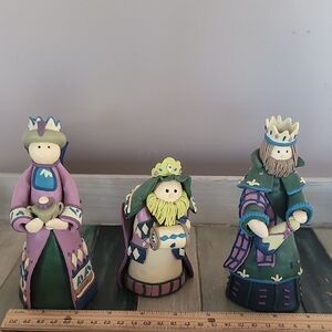 Handcrafted Nativity Figurine Set - Purple and Green